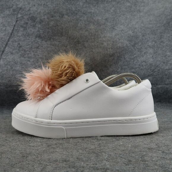 Sam Edelman Shoes Womens 8.5 Sneakers Leya Fashion Pom Pom Slip On Leather White - Picture 3 of 14